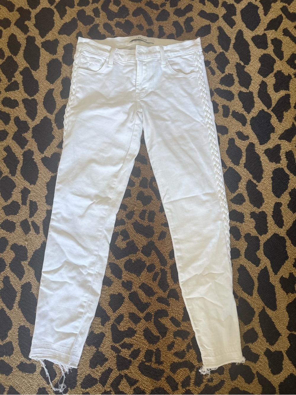 J Brand White Braided Side Skinny Jeans